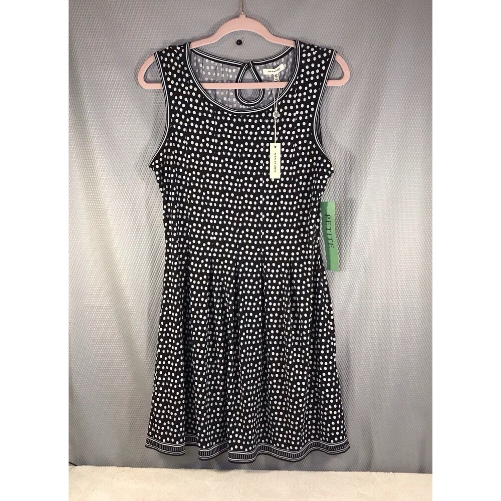 NWT max studio black white polak dot Sleeveless A-Line dress size MP
